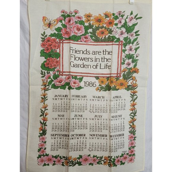 Vintage Calendar Dish Towel Lot Linen Printed Assorted Years Floral 25x15 Inches - Picture 14 of 16